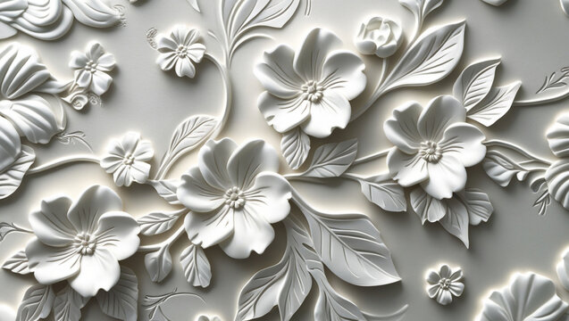 Fototapeta Elegant white flower floral background seamless pattern texture wallpaper design decorative art backdrop surface