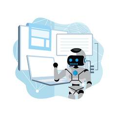 Futuristic robots perform AI-powered invoice and payment processing.