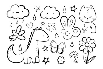 Cute Doodle elements: A collection of endearing hand-drawn illustrations, perfect for adding a touch of whimsy and charm to your designs.