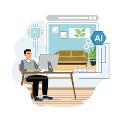 Men plan interior spaces with AI technology.