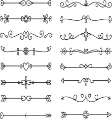 Obraz premium Collection of Decorative Dividers Flourishes and Arrows Hand Drawn Embellishments for Creative Projects Invitations Stationery Design and Elegant Graphic Elements