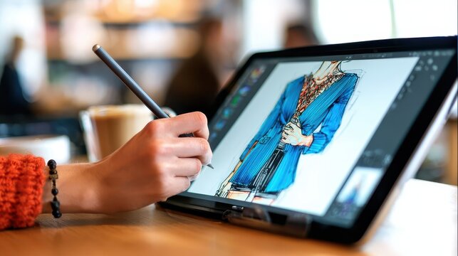 Digital fashion design on a tablet computer.