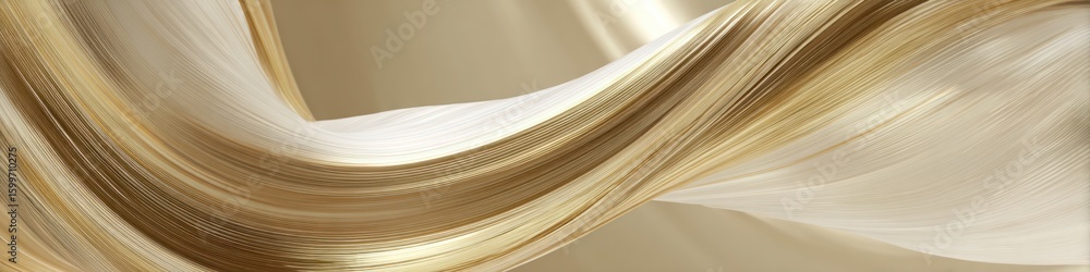 Fototapete Abstract golden fabric flowing in a wave pattern with light and shadow creating depth and texture