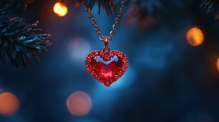 Romantic Heart Pendant Necklace on a Winter Night