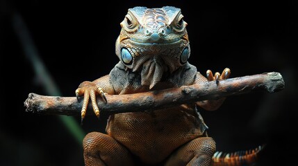 Iguana holding a branch