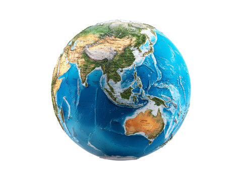 Detailed 3d render of earth asia australia pacific ocean, Isolated On Transparent Background, Png
