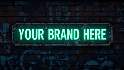 Obraz premium Your Brand Here Sign Mockup, Rusty Glowing Signage Mockup, Vintage Illuminated Sign Mockup