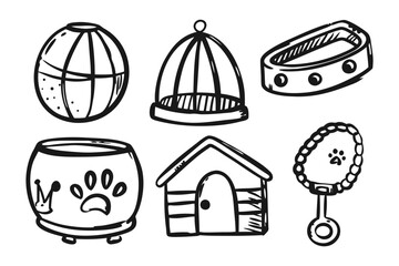 Pet's Playground: A hand-drawn collection of pet accessories, perfect for enhancing any animal-themed graphic project.