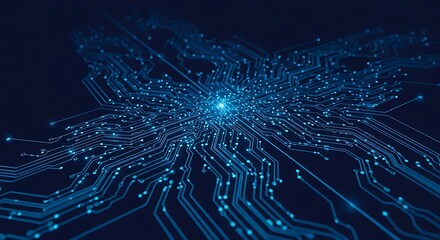 blue circuit board background, glass of water in the night