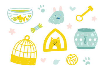 Pet Supplies & Pet Accessories Illustration: A colorful illustration of various pet supplies and accessories. Capturing the essence of fun, joy, and caring for beloved companions.