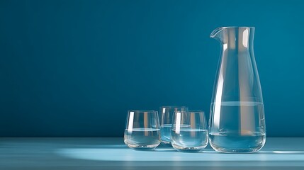 Sleek water carafe with filled glasses beside