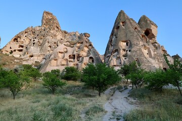 Fototapeta premium Rocky landscape view. historical unique ancient open-air museum ruins. Rocky landscape trail.High quality 4k footage