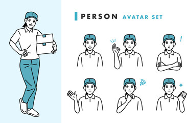 女性の配達員のアバターセット