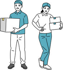 荷物を持っている男女の配達員