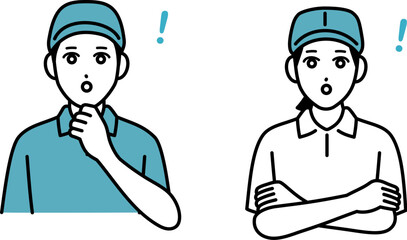 驚く男女の配達員のアバターセット