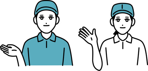 男女の配達員のアバターセット