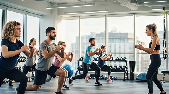 Fitness class in exercise studio