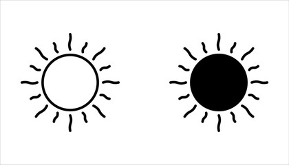 Sun icon set. Yellow sun icons. Shine sun ray set, vector illustration on white background