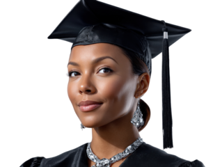 Triumphant Graduate: A striking portrait of a graduate, adorned in a cap and gown, radiates poise, intelligence, and the bright promise of the future.