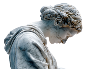 Marble Elegance: A classical marble sculpture of a woman, her head gracefully bowed, embodying timeless beauty and artistic mastery. The sculpture exudes serenity and refined craftsmanship.