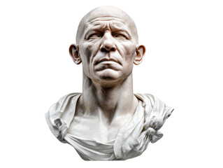 Fototapeta premium Ancient Stone Bust: A striking, aged stone bust of a stoic man, revealing the details of artistry and historical preservation.