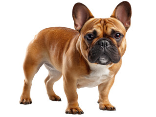 Fototapeta premium Adorable French Bulldog: A charming French bulldog, with a smooth coat and expressive eyes, stands attentively. A stunning portrait of this lovable breed.