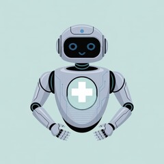 Fototapeta premium Friendly white robot with medical cross emblem isolated on transparent background