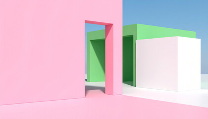 Abstract Geometric Architecture: An artistic rendering showcasing a play of pastel colors and clean lines in a minimalist architectural composition.