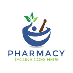 Herbal Pharmacy Logo Template  Vector Branding Design with Mortar, Pestle, and Leaf Symbol for Natural Medicine.