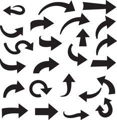 Collection of diverse black arrows pointing in various directions