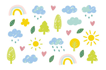 Whimsical Nature Doodle: A collection of cute, hand-drawn doodles, evoking a sense of joy and wonder. Featuring various natural elements, with vibrant colors and playful shapes.