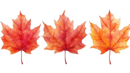 Vibrant Autumn Maple Leaves Watercolor Painting