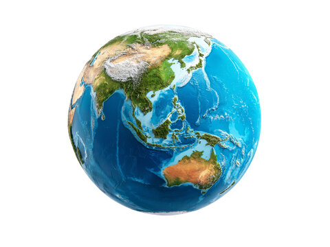 Detailed 3d render of earth asia pacific ocean view, Isolated On Transparent Background, Png