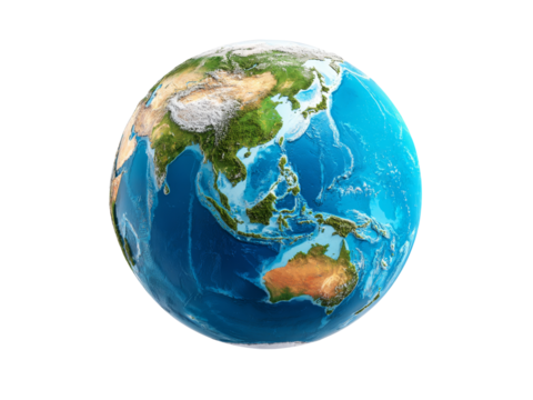 Detailed 3d render of earth asia pacific ocean view, Isolated On Transparent Background, Png