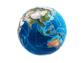 Fototapeta premium Detailed earth globe asia pacific ocean view, Isolated On Transparent Background, Png