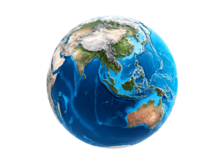 Detailed earth globe asia pacific ocean view, Isolated On Transparent Background, Png