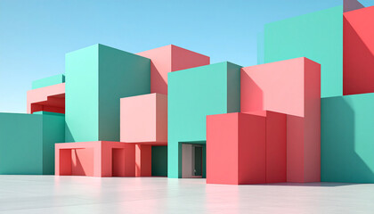 Geometric Abstraction: A vibrant composition of pastel-colored geometric shapes creates a striking modern architectural representation.