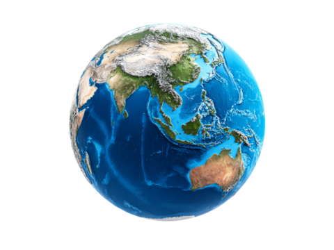 Detailed earth globe asia pacific ocean view, Isolated On Transparent Background, Png