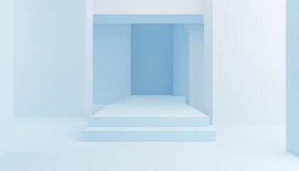 Serene Architectural Elegance: A minimalist architectural design, bathed in soft blue hues, evokes tranquility with clean lines and a sense of spaciousness, creating a modern sanctuary.