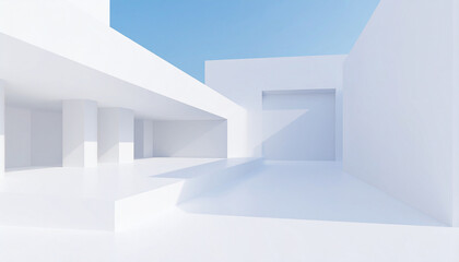 Minimalist Modern Architecture: A study in geometric forms and contrasting light and shadow. Clean lines and the play of light and shadow evoke a sense of depth and spaciousness. 