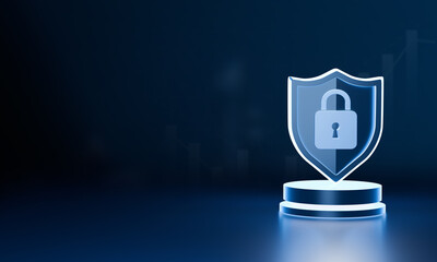 Digital security: a modern digital shield, with a lock icon, symbolizes online data protection and...