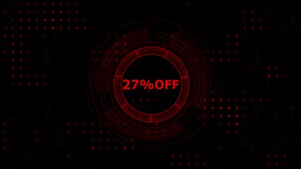Futuristic 27 Percent Off Sale Announcement Red Digital Interface Animated Graphic Abstract Tech