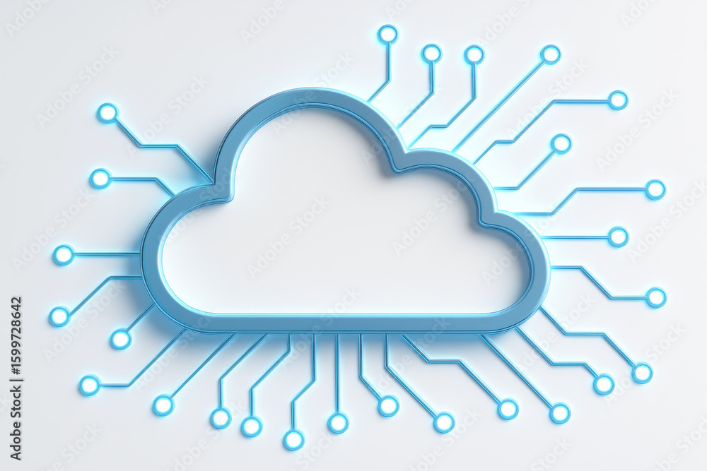 Poster cloud outline with glowing circuit board lines represents digital technology and data connectivity i
