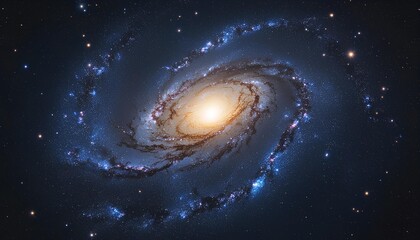 Spiral Galaxy In Deep Space Blue And Yellow Hues