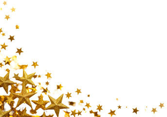 Golden Stars Confetti Explosion on Black Background for Celebrations Holidays and Festive Occasions...