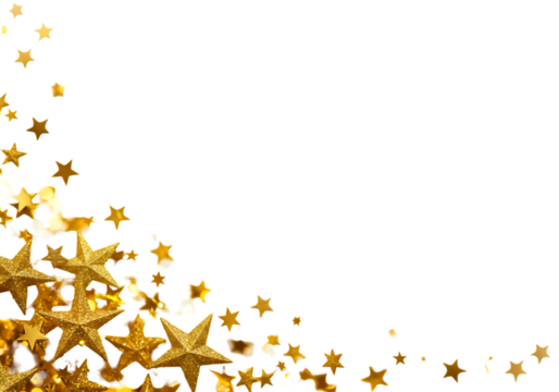 Golden Stars Confetti Explosion on Black Background for Celebrations Holidays and Festive Occasions with Copy Space