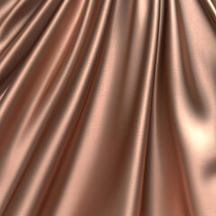 Close-up view of draped rose gold satin fabric.