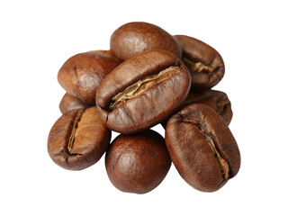 Fototapeta premium Aromatic roasted coffee beans close up dark background, Isolated On Transparent Background, Png