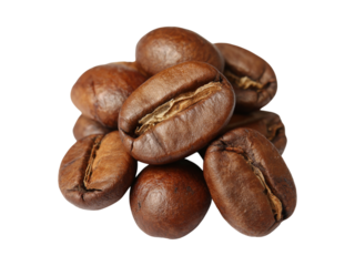 Aromatic roasted coffee beans close up dark background, Isolated On Transparent Background, Png
