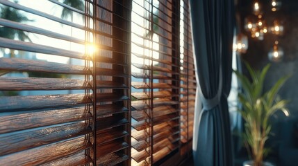 Wooden Blind and Curtain Interior Design